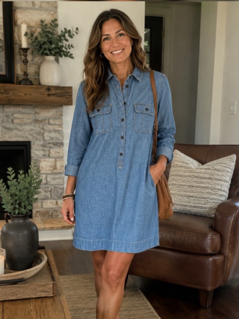 J. Crew Chambray Half-Button Roll-Tab Sleeve Shirtdress-Blue-Women Size 0